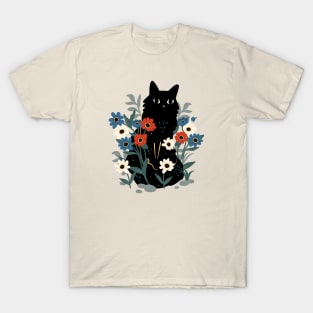 Cute black cat in the garden T-Shirt